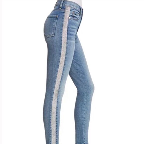 7 for all Mankind Silver Side Stripe High Waist Skinny Jeans - Picture 1 of 14